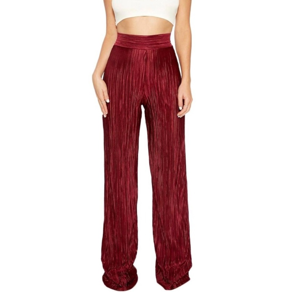 Naked Wardrobe Women Pants Small Plush Velvet Wide‎ Leg Pull On Textured Stretch